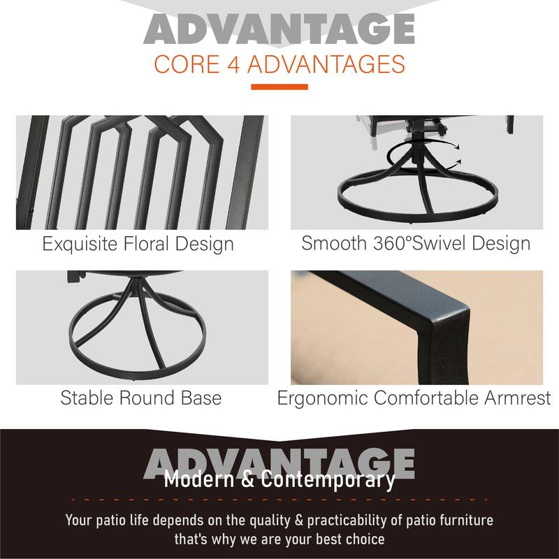 MAISON ARTS 7-piece Patio Dining Set, 1 Rectangle Wood-like Table with Umbrella Hole and 6 Metal Swivel Chairs