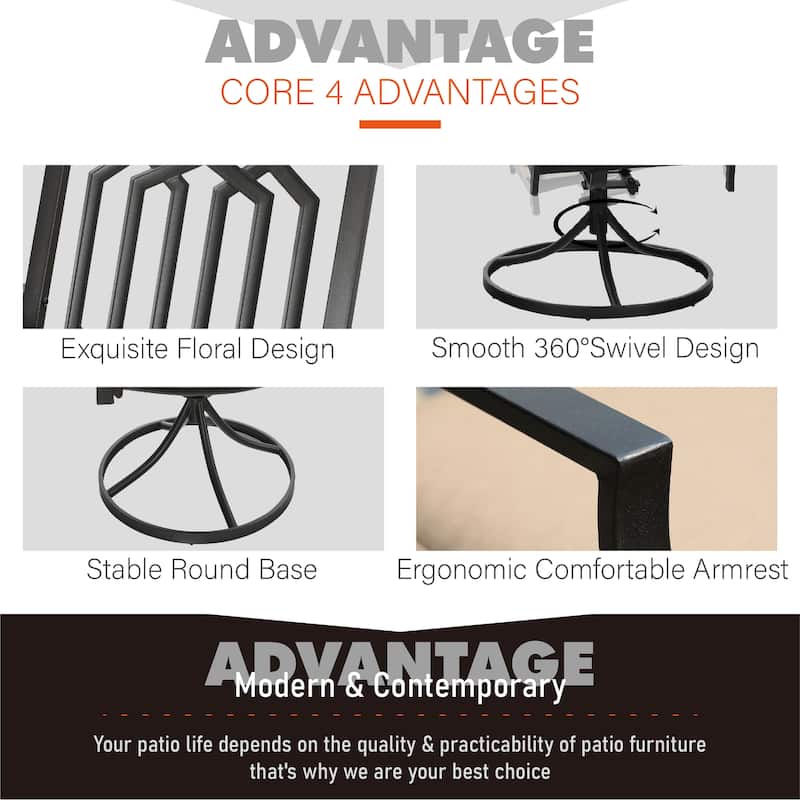 MAISON ARTS Patio Dining Set of 7, 1 Rectangle 60"x 37" Large Umbrella Table, 6 Swivel Chairs Outdoor dinning Set