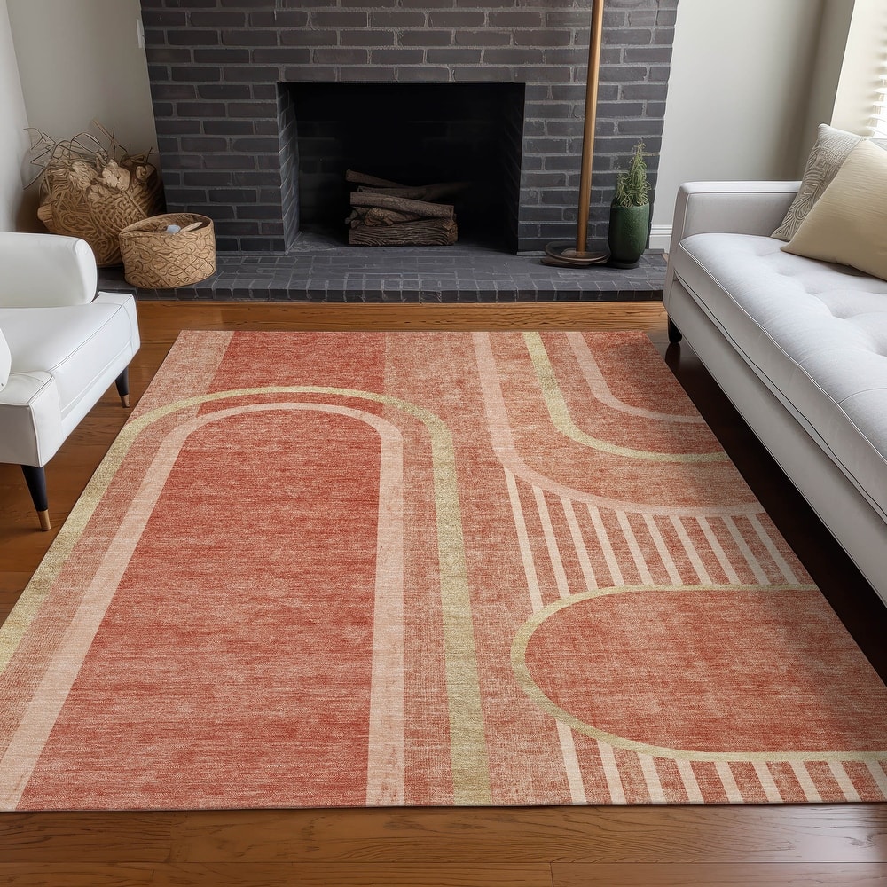 Machine Washable Indoor/ Outdoor Chantille Mid Century Modern Rug