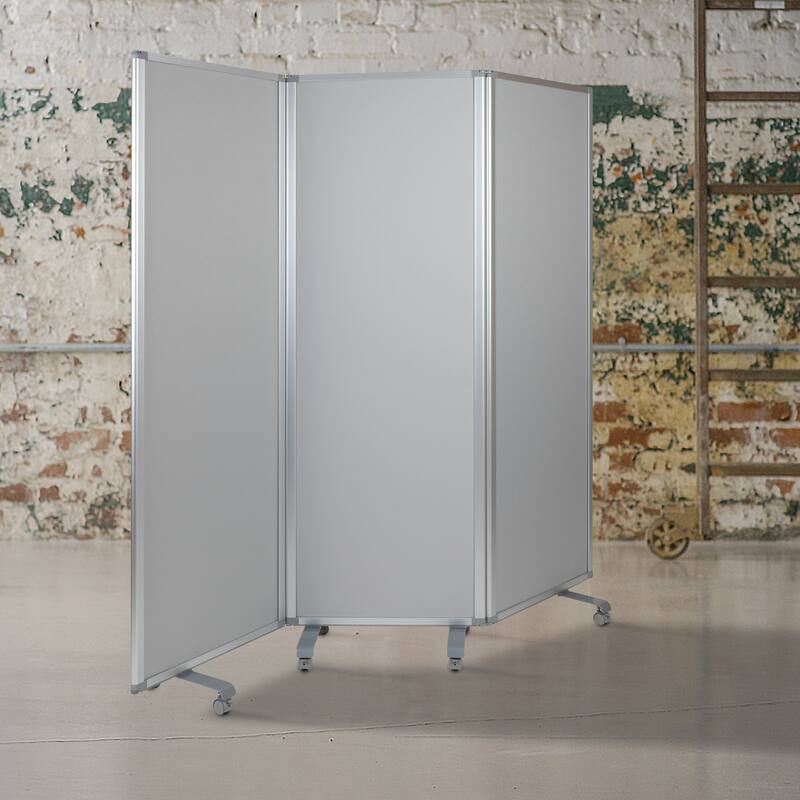Mobile Whiteboard/Cloth 3 Section Partition with Locking Casters, 72"H x 24"W - 23.75" - 71"W x 0.875" - 13.875"D x 72.125"H