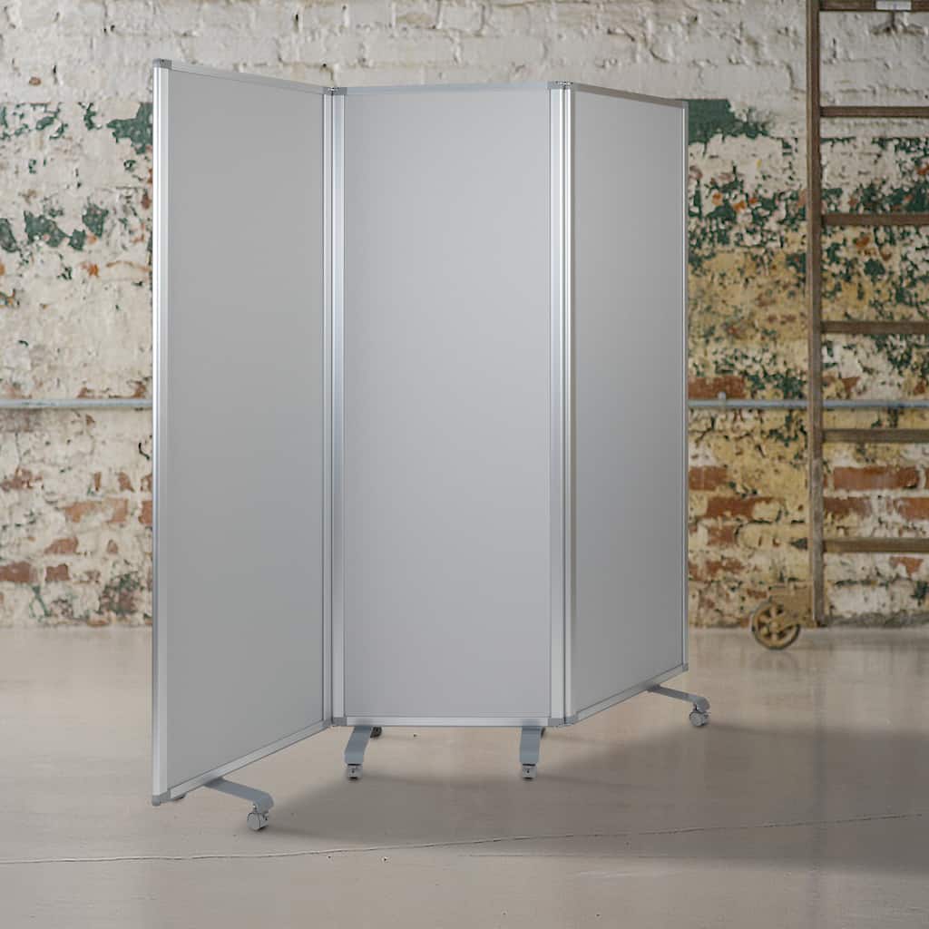 Mobile Whiteboard/Cloth 3 Section Partition with Locking Casters, 72"H x 24"W - 23.75" - 71"W x 0.875" - 13.875"D x 72.125"H