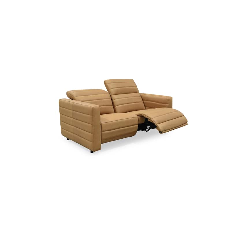 NADAAL STUDIOS Serelith Sofa, Channel-Tufted Chenille Fabric with Power Recline, Rubberwood Frame, Seats 2, Off White