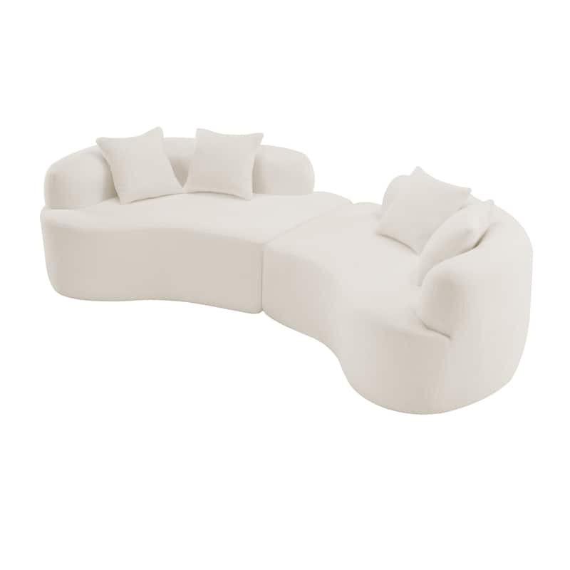 Chaise Lounge Set of 2 Convertible Curved Deep Seat Sectional Sofa, Teddy Velvet Fabric Full Compression Sponge Couch