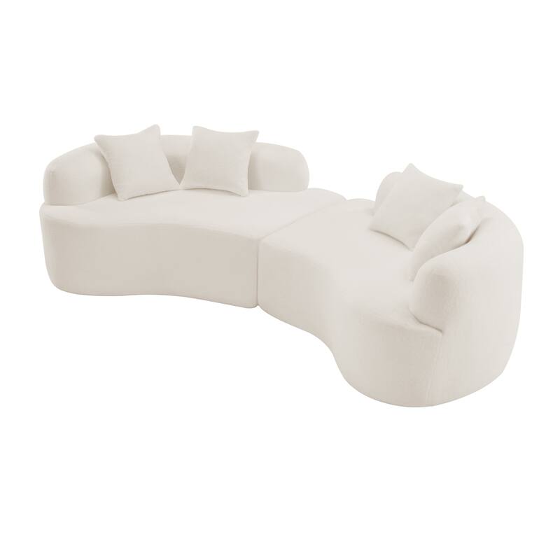 Roomfitters Curved Four Seater Sofa Teddy Velvet Fabric, Full Compression No-Assembly Couch for Small Spaces & Apartments