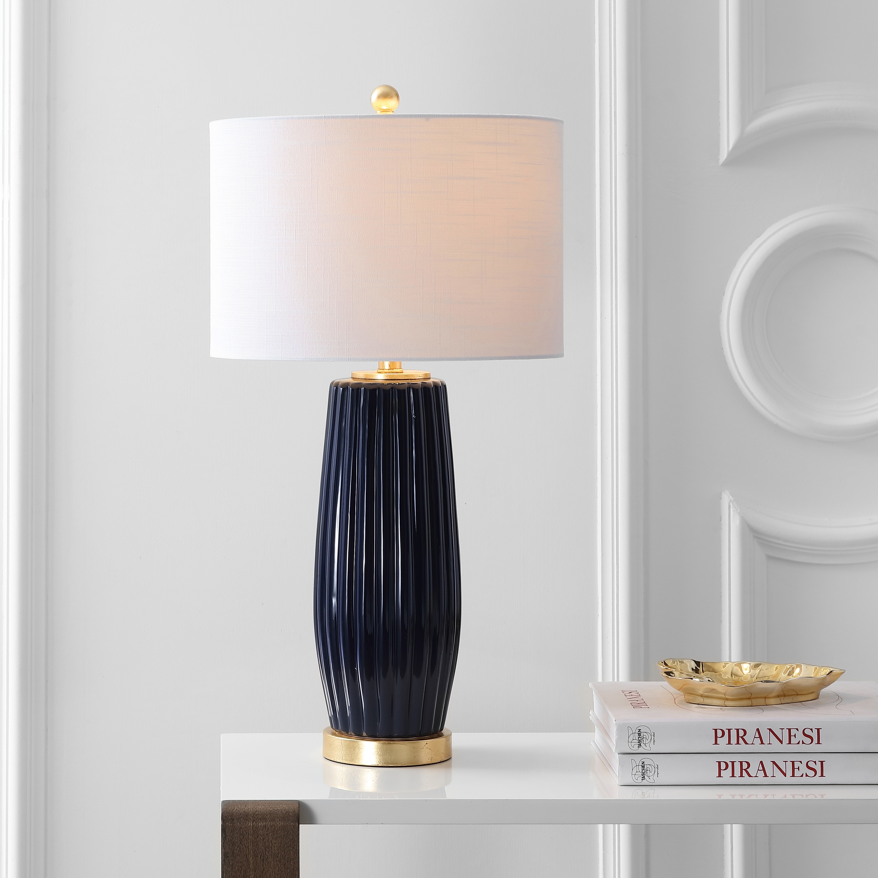 JONATHAN Y May 28.5" Ceramic LED Table Lamp, Navy