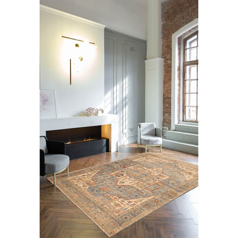 ECARPETGALLERY Hand-knotted Jules Serapi Light Blue Wool Rug - 8'11 x 11'8