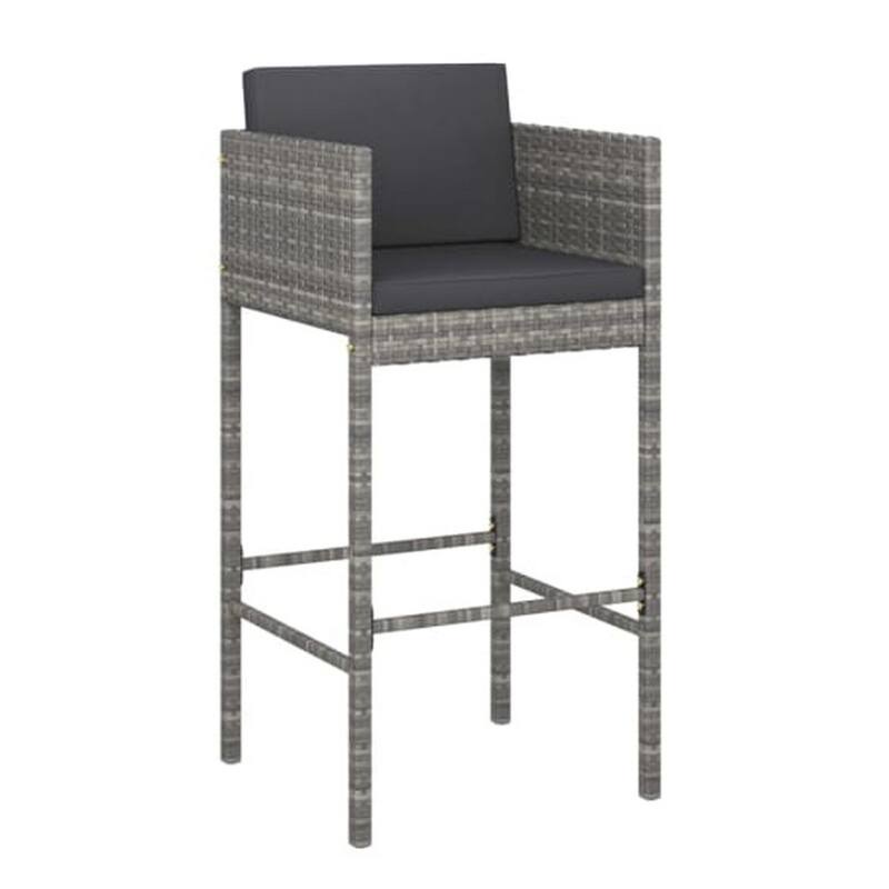 Lexy Outdoor Barstool Chairs Set of 4, Black Fabric and Gray Rattan