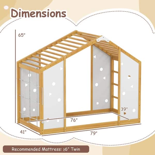 Costway Twin Size Climbing Bed, 2-in-1 Montessori Floor Bed with