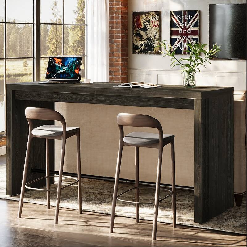 63 Inch Bar Table with Footrest, Black - 63" L x 19.69" W x 35.43" H