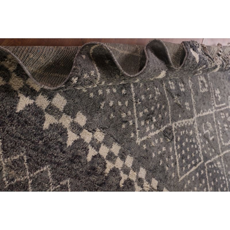Tribal Gray Moroccan Oriental Area Rug Handmade Wool Carpet - 9'0" x 12'9"