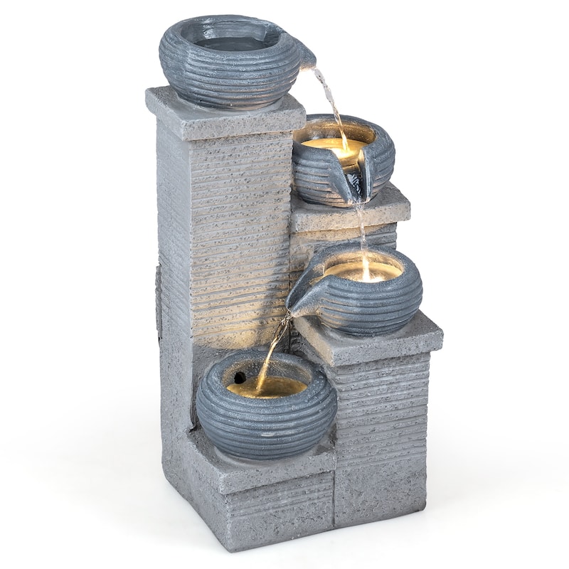 Gymax 4-Tier Water Fountain 23'' Cascading Bowl Waterfall Fountain - Resin - Floor - Grey