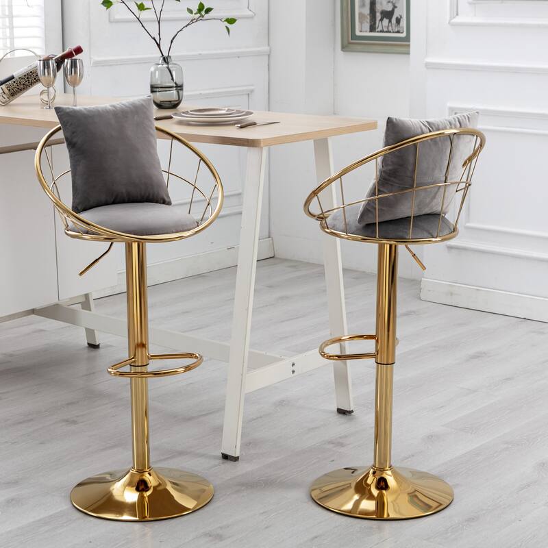 Grey Rotating Bar Stools Kitchen Island Bar Stools Velvet Bar Chair with Adjustable Height for Bar Set of 2