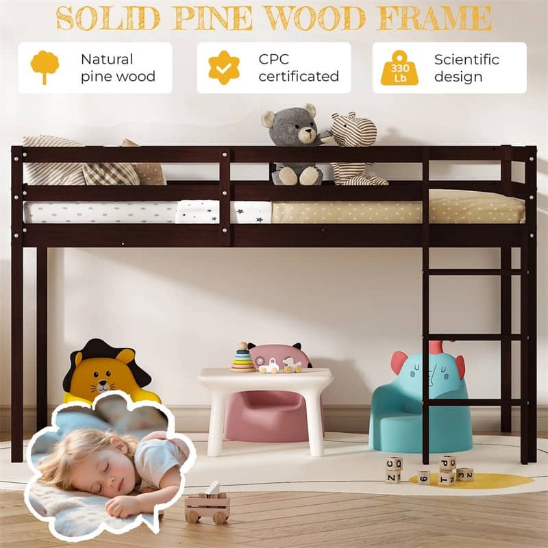 Solid Wood Toddler Platforms Loft Bed Twin Size With Stairs