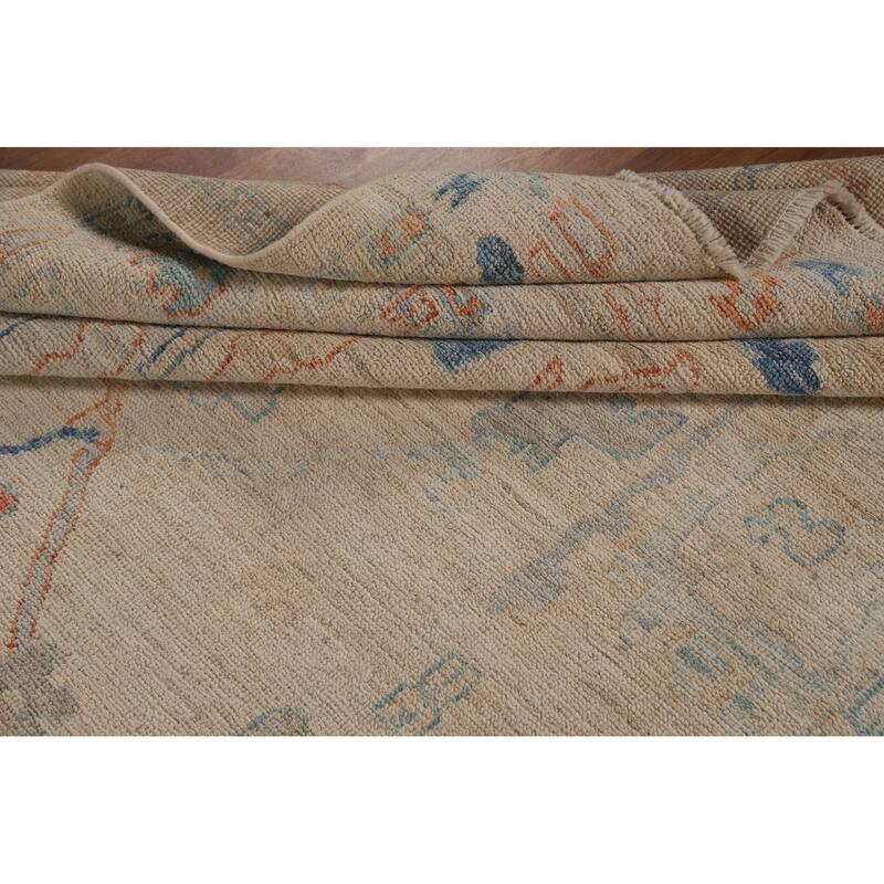Hand Knotted Oriental 100% Wool Carpet Transitional All-Over Beige & Ivories Oushak Area Rug - 9' 0'' X 5' 11''
