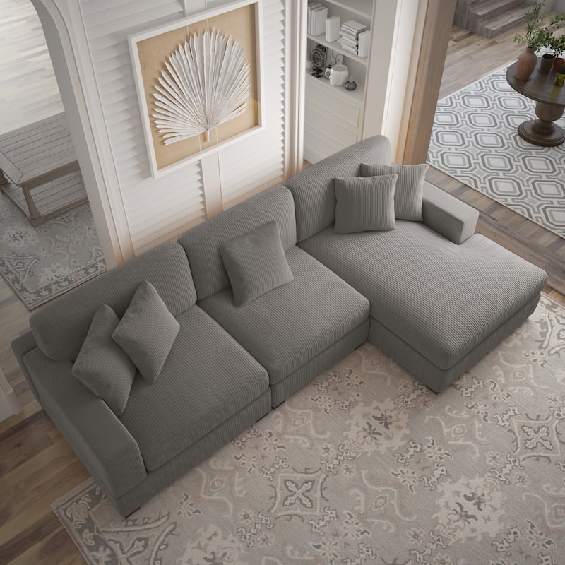 118" W Corduroy L-shape Modular Sectional Sofa with Pillows