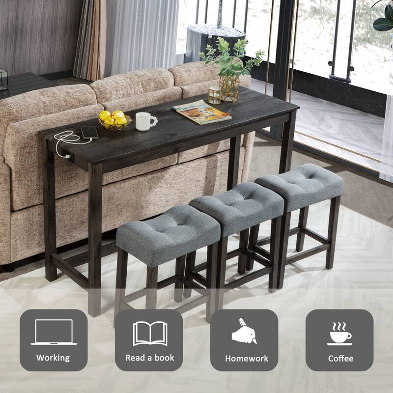 4 Piece Bar Table Set With Power Outlet