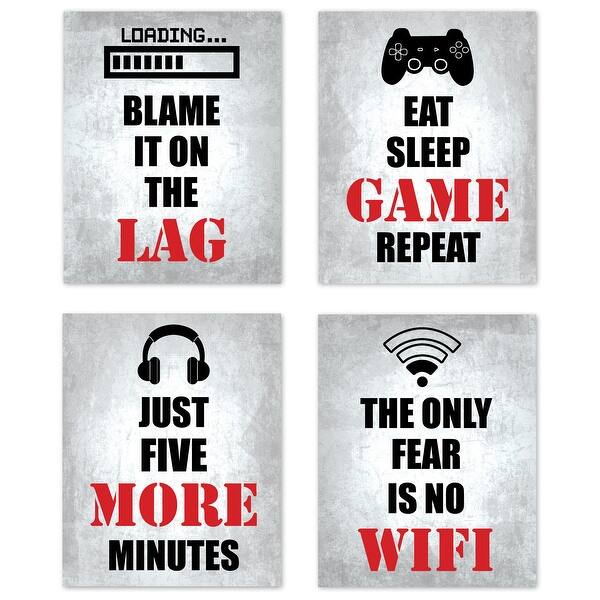 slide 2 of 5, Sweet Jojo Designs Video Game Themed Boy Girl Gender Neutral Wall Decor Art Prints (Set of 4) Red Black White Retro Gaming Room