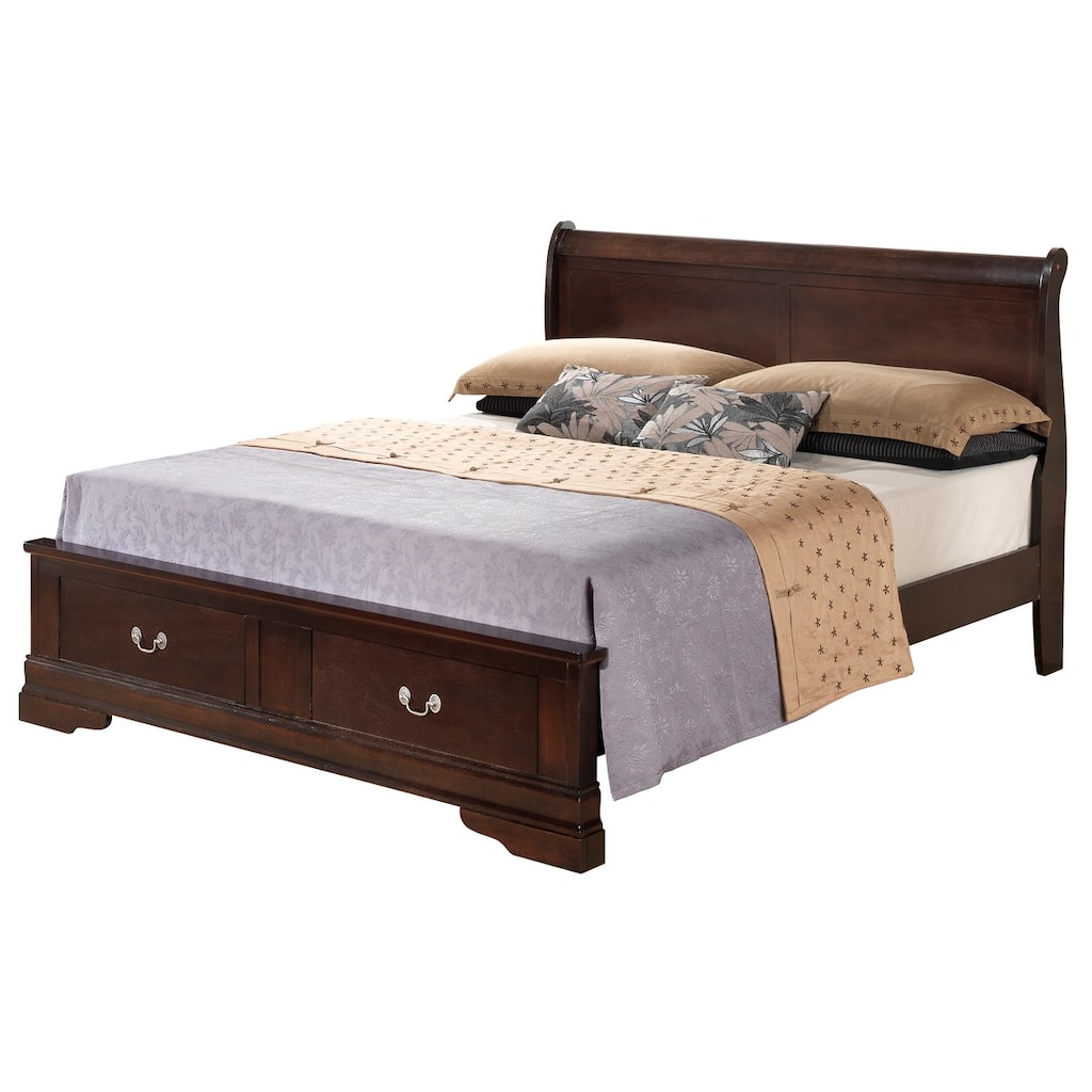 Full Sleigh Bed with Two Storage Drawers - 84" - Dark Brown