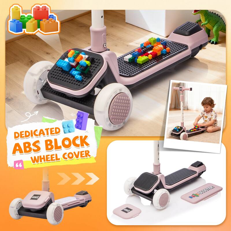 Anmytek Kids Ride On 3-Wheel Scooter W/Buildable blocks, PU flashing wheels and Folding Kick Scooter