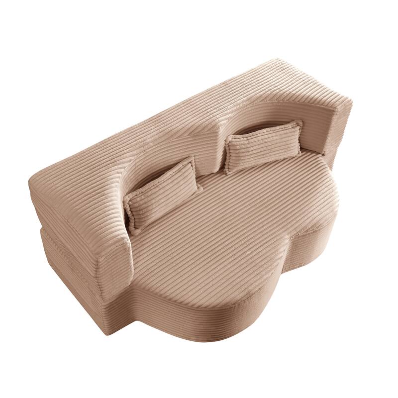 Floor Sofa With 2 Pillows,Convertible Plush Corduroy Foam-Filled Sleeper Sofa Bed,15" Full Size Folding Mattress,Guest Bed