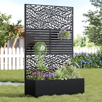 Metal Movable Planter Box with Trellis Privacy Screen Planter Box with Lockable Wheels
