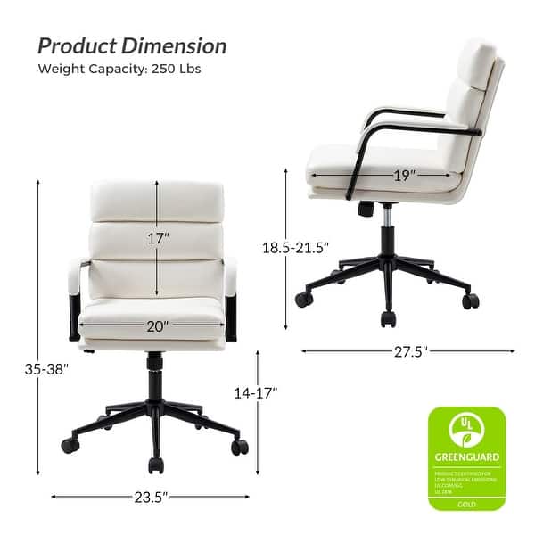 dimension image slide 5 of 6, HULALA HOME Joseph Modern Task Faux Leather Chair with Tilt Lock and Center Tilt