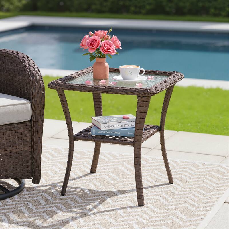 Pocassy Outdoor Patio Side Tables End Table for Swivel Chair - Brown