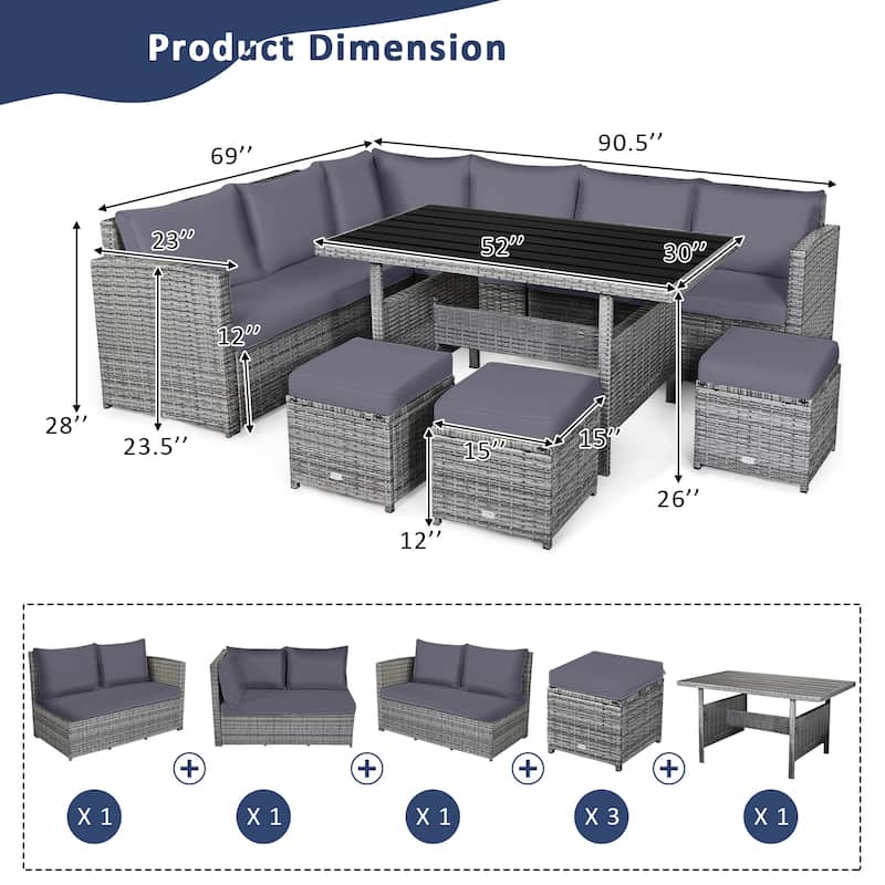 Costway 7 PCS Patio Rattan Dining Set Sectional Sofa Couch Ottoman - See Details