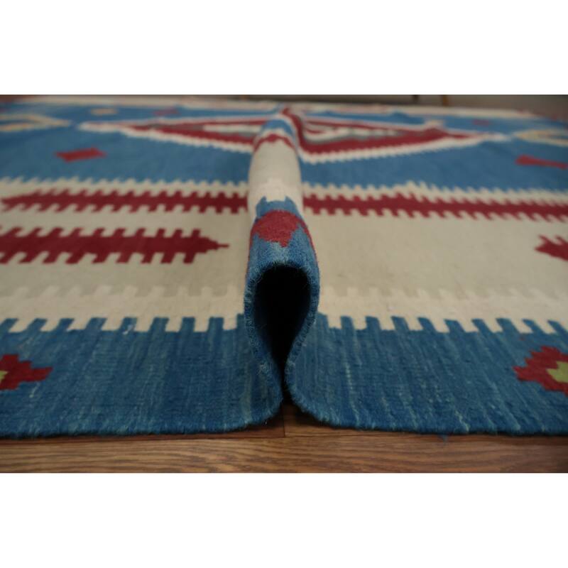 Hand Woven Oriental 100% Wool Carpet Southwestern Tribal Navy Blue & Blues Kilim Area Rug - 9' 11'' X 10' 0''