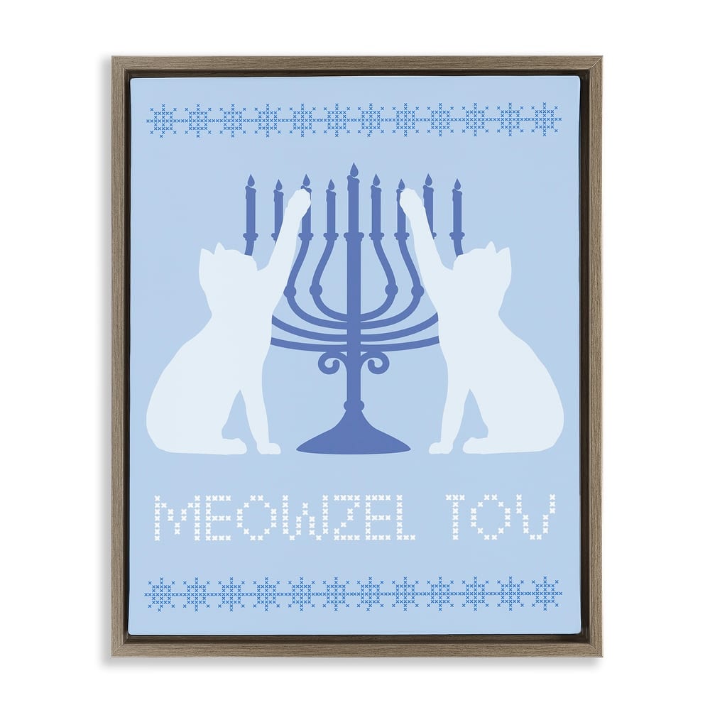 Stupell Meowzel Tov Hanukkah Cats Framed Floater Canvas Wall Art Design By Lil' Rue