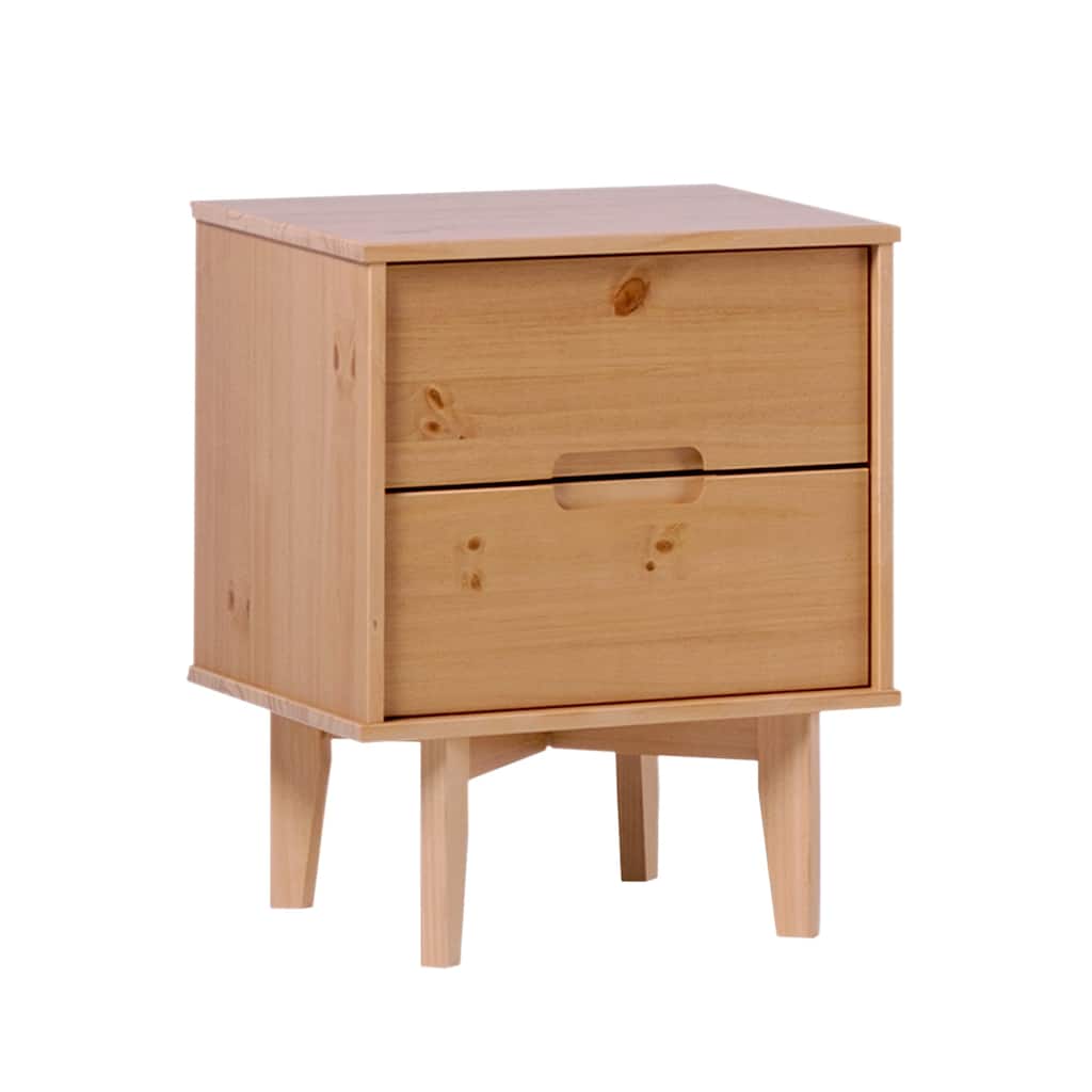 Mid-Century Modern 2-Drawer Nightstand in Natural Pine