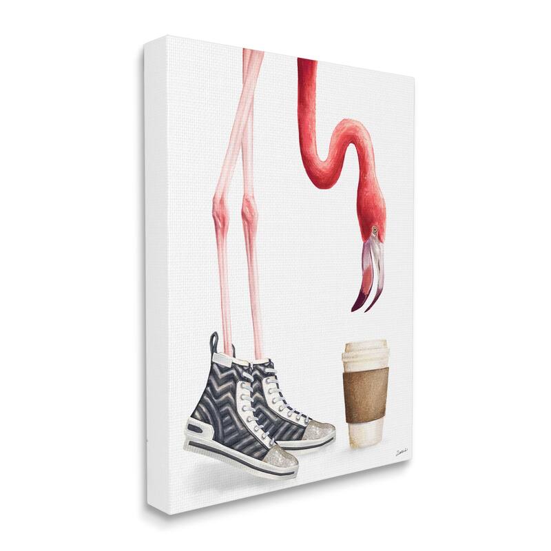 Stupell Fashion Quilted Shoe Glam Pink Flamingo Coffee Cup Canvas Wall Art - White
