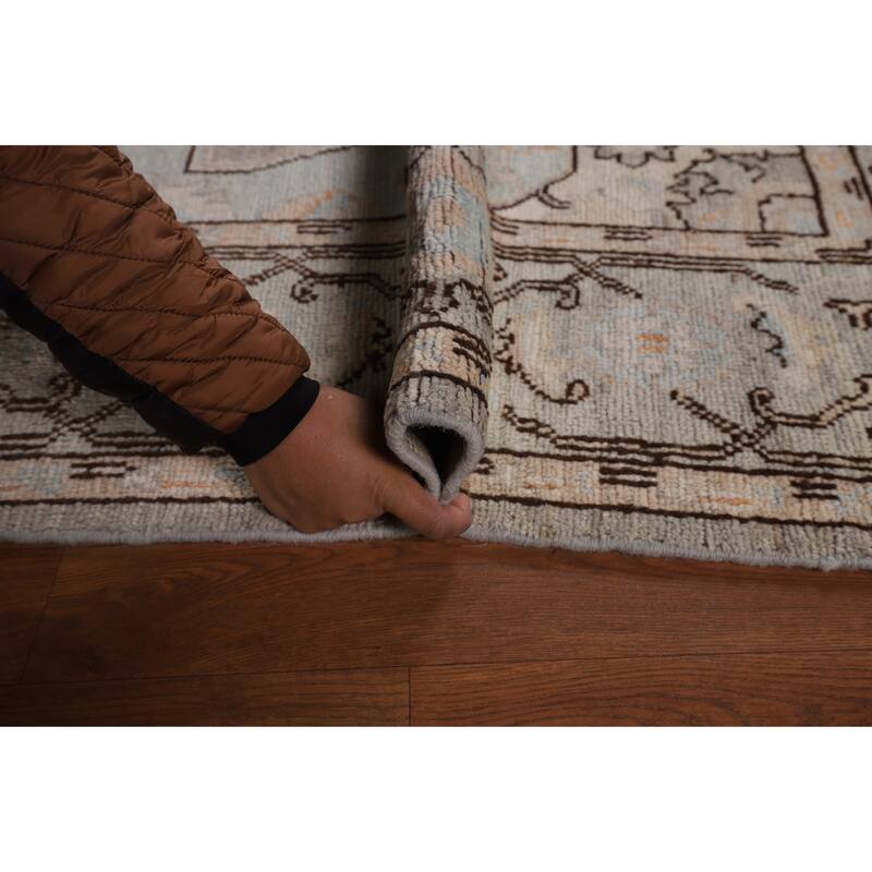 Vegetable Dye Oushak Turkish Rug Blue Hand-Knotted Wool Carpet - 6'1"x 9'0"
