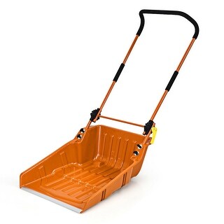 Folding Snow Pusher Scoop Shovel with Wheels and Handle - Orange - 24 ...