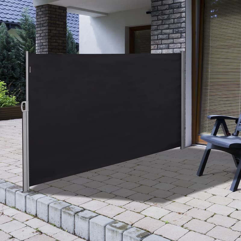 Outsunny Retractable Folding Side Awning Patio Outdoor Privacy Screen with Resistance to UV Rays & Wind, 5.25' High Grey