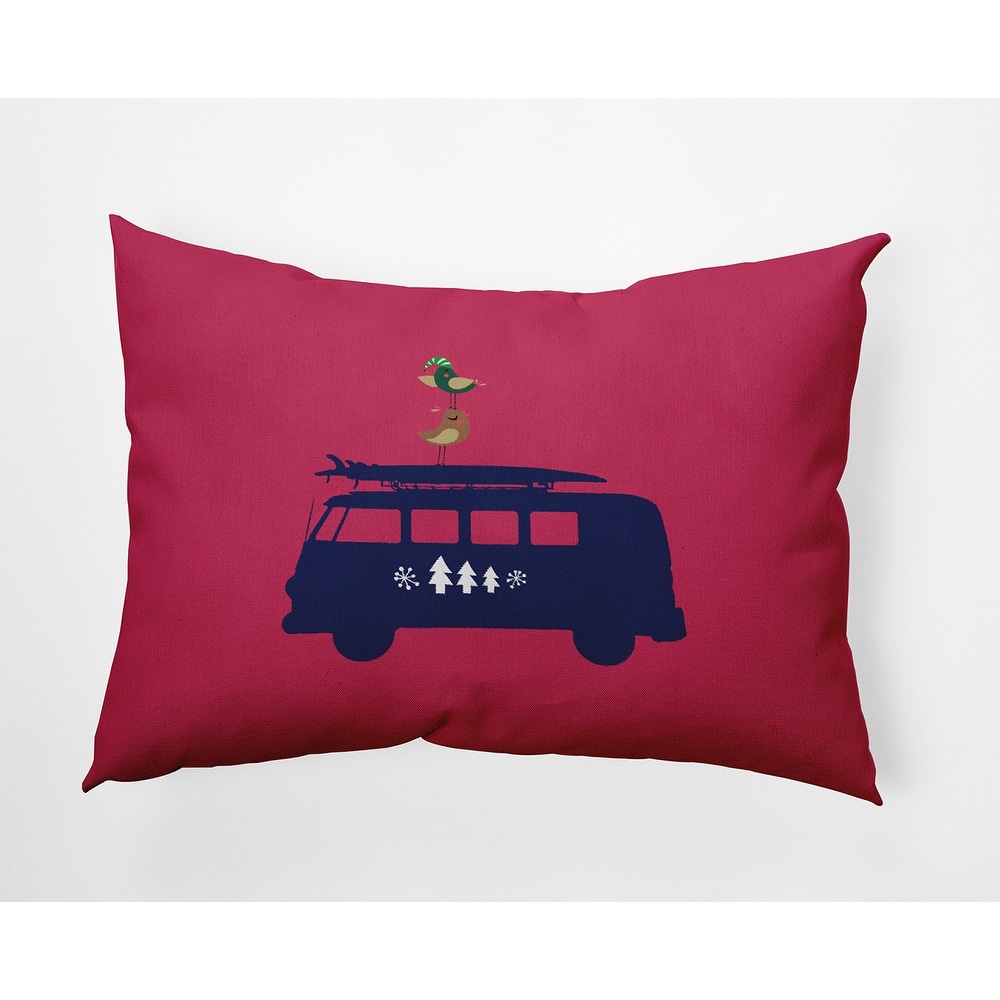 Christmas Surf Bird Indoor/Outdoor Beachy Christmas Throw Pillow