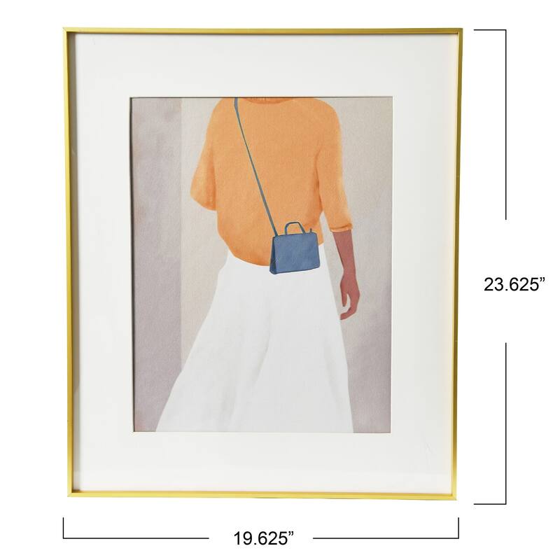 Abstract Figure and Purse Print with Brushed Gold Metal Frame