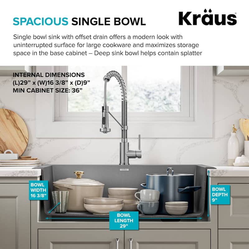 KRAUS Forteza Granite 33 inch Undermount Drop-in Kitchen Sink