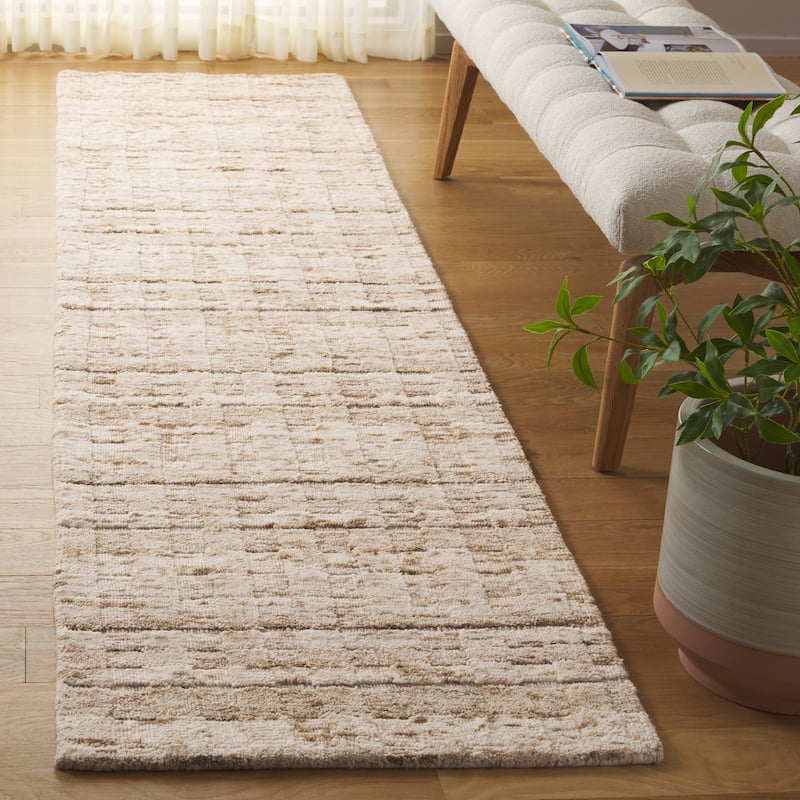 SAFAVIEH Hand-Loomed Jeni Aimi Modern & Contemporary Viscose Rug - 2'3" x 9' Runner - Beige
