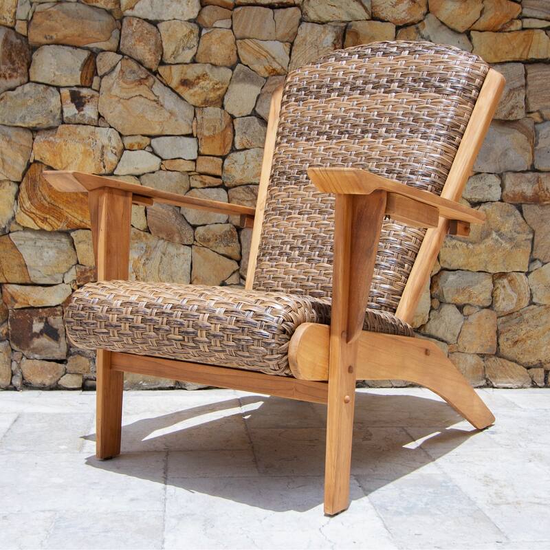 Cambridge Casual Camden Teak Patio Adirondack Chair Set with Padded Woven Seat - FREE Patio Cover