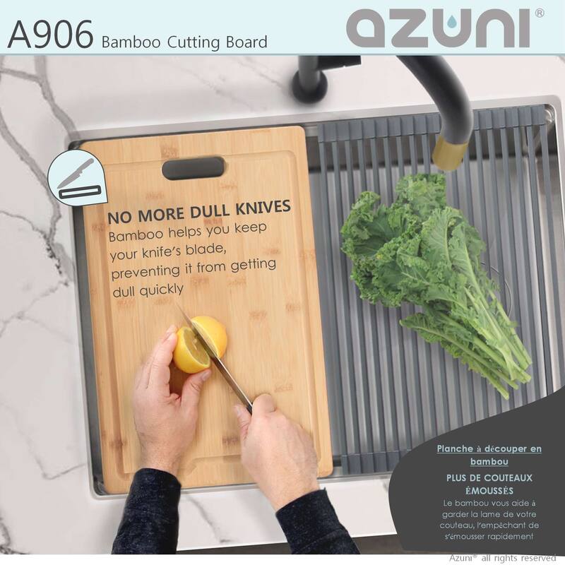 AZUNI 17-Inch Bamboo Cutting  Board for Kitchen Sink - 16.75" x 11"