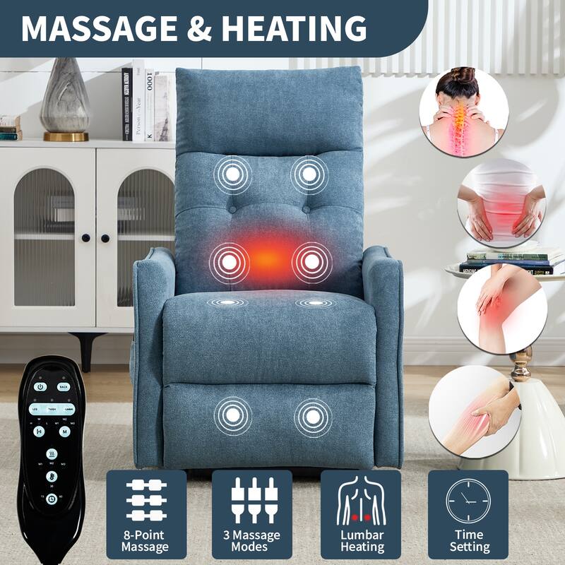 Chenille Power Lift Recliner Chair, Single Motor Heavy Duty Recliner Chair with Massage & Heat, Lounge Sofa Chair with USB Port