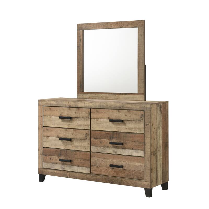 Biloxi Antique Natural Wood 6 Drawer Dresser and Mirror Set