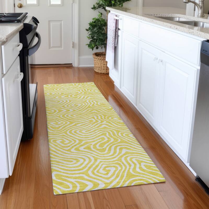 Premium Washable Super Soft Modern Trippy Mayfield Rug - Yellow - 2'3" x 7'6"