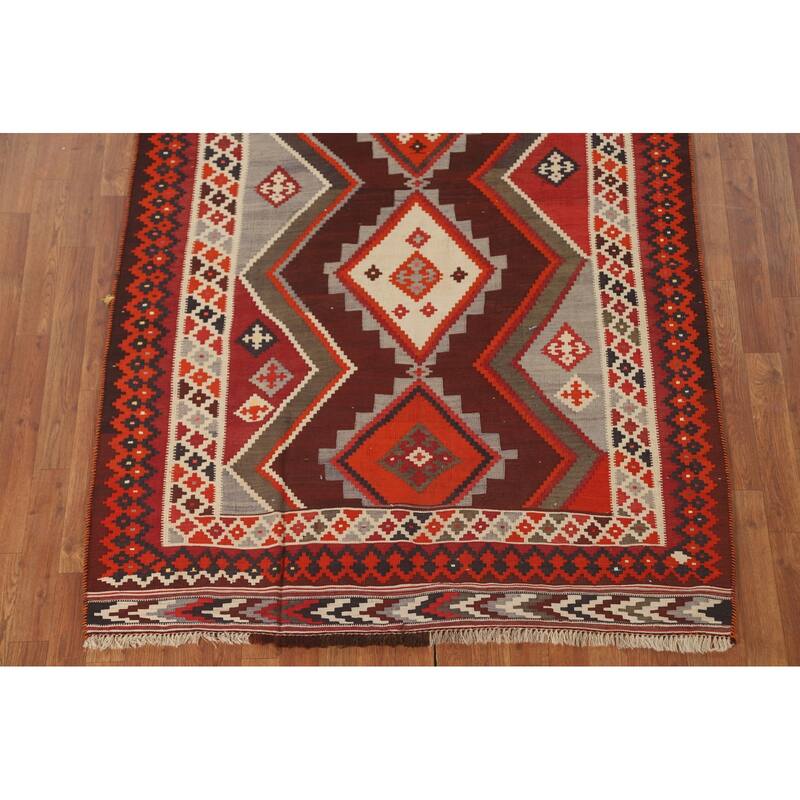 Geometric Kilim Shiraz Persian Area Rug Hand-Woven Wool Carpet - 4'9" x 8'4"