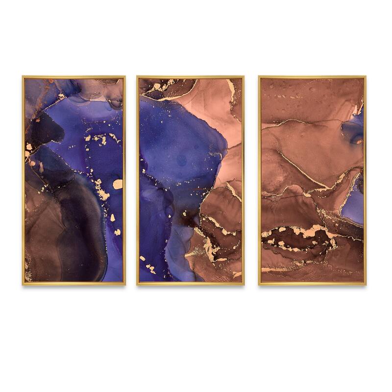 Designart "Brown Luxury Abstract Fluid Art VIII" Modern Framed Wall Art