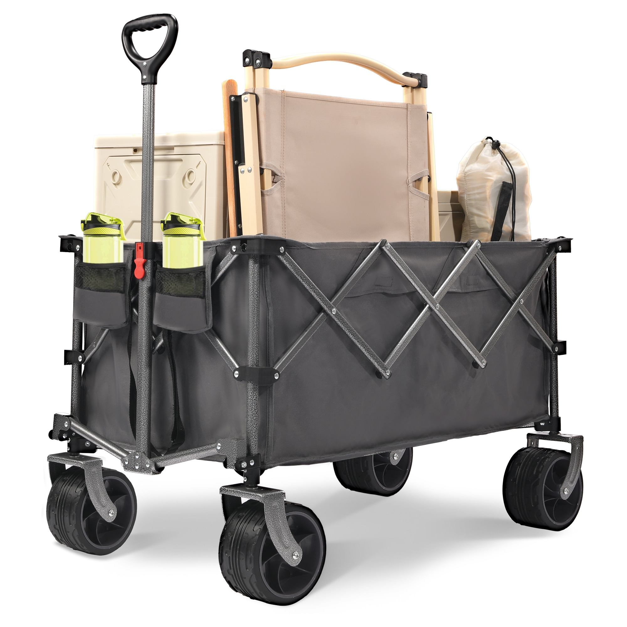 400L Collapsible Wagon, Folding Wagon Cart , Beach Wagon with Big Wheels, 450LB Heavy Duty Foldable Wagon