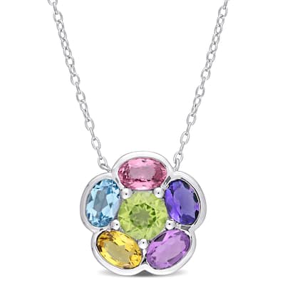 Miadora 3 1/3ct TGW Multi-Gem Floral Pendant Sterling Silver