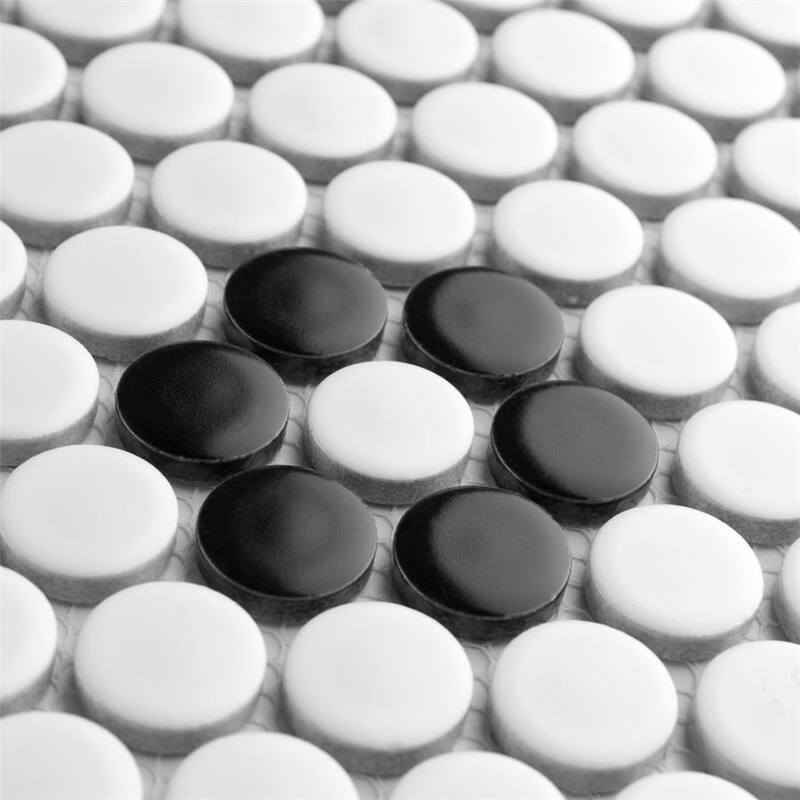 Merola Tile Metro Penny Matte White w/ Black Flower 9-3/4" x 11-1/2" Porcelain Floor and Wall Tile