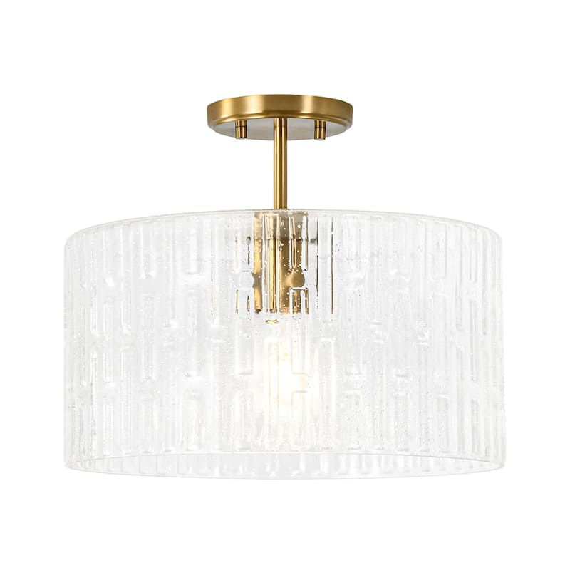 1-Light Clear Embossed Seeded Glass Drum Semi Flush Mount / Pendant